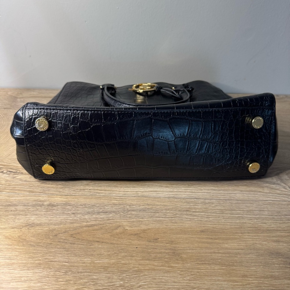 Michael Kors Dillion Tote Black Croc Embossed Satchel‎ Gold Hardware Structured - Picture 6 of 9